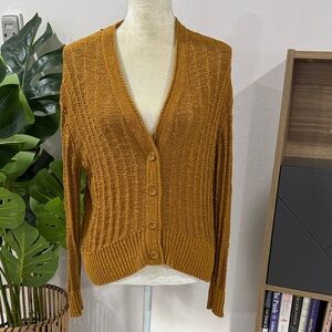 J. Crew Point Sur Textured Vneck Cardigan Golden Knit Sweater S